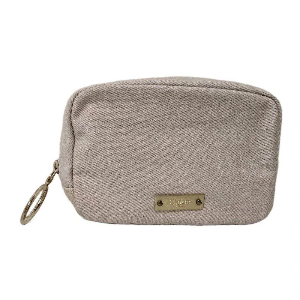 Chloe Small Coin / Cosmetic Pouch Bag Beige‎ Canvas